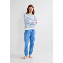 Pyjama en maille à manches longues - Bleu - L - Femme - Monoprix