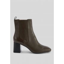 Bottines à talon en cuir - Vert foncé - 40 - Femme - Monoprix Premium