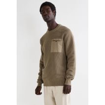 Pull col rond en maille fantaisie - Vert foncé - M - Homme - Monoprix