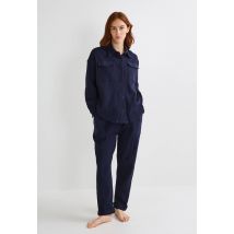 Pantalon fluide nid d'abeille - Bleu foncé - S - Femme - Monoprix