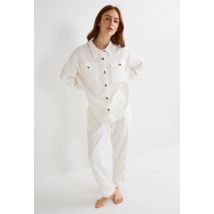 Pantalon fluide nid d'abeille - Beige Ecru - L - Femme - Monoprix