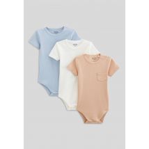 Bout'chou - Lot de 3 bodies côtelés manches courtes en coton bio gots - Beige - 6 mois - Bébé