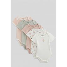 Bout'chou - Lot de 5 bodies manches courtes imprimés en coton bio - Beige Ecru - 9 mois - Bébé