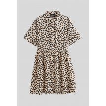 Robe col chemise imprimée en coton - Beige clair - 8 ans - Enfant Fille - Monoprix