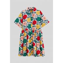 Robe boutonnée col chemise imprimée en coton - Beige clair - 6 ans - Enfant Fille - Monoprix