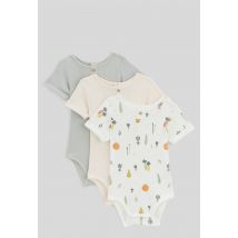 Bout'chou - Lot de 3 bodies manches courtes imprimés en coton bio - Beige Ecru - 6 mois - Bébé