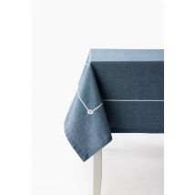 Nappe avec broderie noeud, 170x250cm, 100% coton - Bleu - 170x250 cm - Monoprix