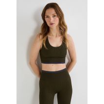 Sport - Brassière de sport côtelée avec détail lurex - Vert foncé - XL - Femme