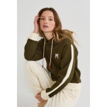 Sport - Sweat à capuche avec détails contrastés en molleton de coton bio - Vert foncé - S - Femme