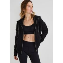 Sport - Sweat zippé à capuche en molleton de coton bio - Noir - M - Femme
