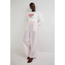 Pantalon rayé avec coeur brodé en voile de coton bio - Beige Ecru - L - Monoprix