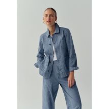 Pantalon droit rayé en coton - Bleu - L - Femme - Monoprix