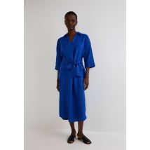 Robe midi unie en lin - Bleu - L - Femme - Monoprix Premium