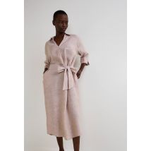 Robe courte unie en lin - Beige - M - Femme - Monoprix