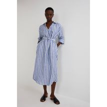 Robe midi rayée en lin - Bleu - S - Femme - Monoprix Premium