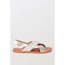Sandales croisées tressées en cuir - Or - 37 - Femme - Monoprix Premium