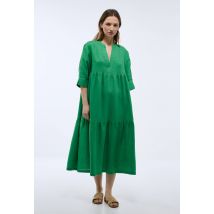 Robe midi ample unie en lin - Vert - 38 - Femme - Monoprix Premium