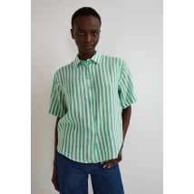 Chemise manches courtes unie en lin - Vert - 46 - Femme - Monoprix Premium