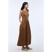 Robe longue débardeur - col rond - bi matière en coton bio - Beige - M - Femme - Monoprix