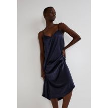 Nuisette à fines bretelles en tissu jacquard ton sur ton - Bleu foncé - L - Femme - Monoprix
