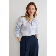 Chemise manches longues rayée en lin - Bleu - 36 - Femme - Monoprix Premium