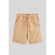 Short élastiqué uni en coton et lin - Beige - 5 ans - Enfant - Monoprix