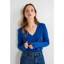 Pull col v uni - Bleu - L - Femme - Monoprix