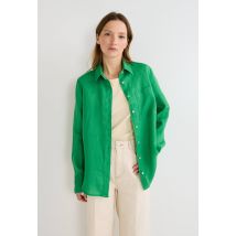 Chemise manches longues unie en lin - Vert - 36 - Femme - Monoprix Premium