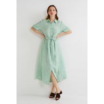 Robe midi ceinturée rayée en lin - Vert - 38 - Femme - Monoprix