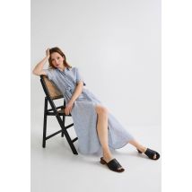 Robe midi ceinturée rayée en lin - Bleu - 40 - Femme - Monoprix