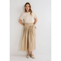 Jupe longue plissée en coton - Beige clair - 34 - Femme - Monoprix