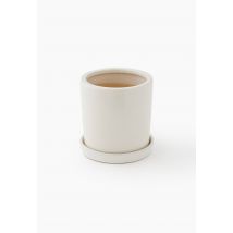 Cache-pot et soucoupe 21x22cm, en céramique - Beige Ecru - Unique - Monoprix