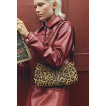 Sac porté épaule motif en cuir poils léopard - Brun clair - Unique - Femme - Monoprix Premium