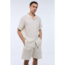 Pyjama chemise manches courtes et short en lin european flax - Brun clair - M - Homme - Monoprix