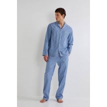 Pyjama chemise manches longues rayé et pantalon rayé en coton bio gots - Bleu foncé - M - Homme - Monoprix