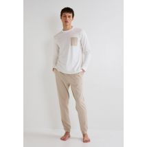 Pyjama t-shirt manches longues et pantalon en jersey de coton bio gots - Beige clair - XXL - Homme - Monoprix