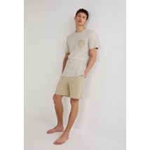 Pyjama t-shirt manches courtes rayé et short en jersey de coton bio gots - Beige - M - Homme - Monoprix