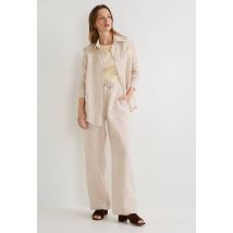 Pantalon taille semi élastiquée à rayures en lin - Beige - S - Femme - Monoprix Premium