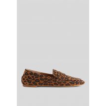 Mocassins en cuir à motif léopard - Brun clair - 39 - Femme - Monoprix Premium