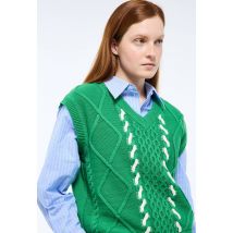 Pull sans manches à torsades - Vert - L - Femme - Monoprix