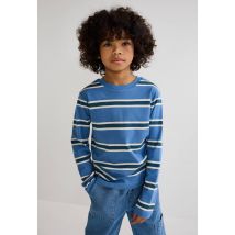T-shirt manches longues rayé en coton bio gots - Vert foncé - 8 ans - Enfant - Monoprix