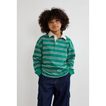Polo manches longues rayé contenant du coton bio gots - Vert foncé - 4 ans - Enfant - Monoprix