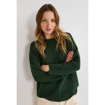Pull à maille ajourée en coton - Vert foncé - M - Femme - Monoprix