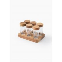 6 pots à épices, couvercle en bois d'acacia - Transparent - Unique - Monoprix