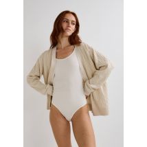 Cardigan col v boutonné en coton bio - Beige Ecru - M - Femme - Monoprix