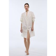 Chemise de nuit en coton bio avec broderies anglaises - Beige Ecru - M - Femme - Monoprix