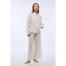 Pyjama en coton bio avec broderies anglaises - Beige Ecru - S - Femme - Monoprix