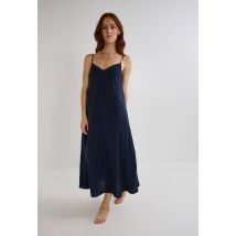 Chemise de nuit à bretelles et col en dentelle - Bleu foncé - L - Femme - Monoprix
