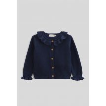 Bout'chou - Cardigan tricot col fantaisie uni en coton - Bleu foncé - 12 mois - Bébé