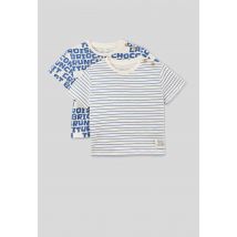 Bout'chou - Lot de 2 t-shirts manches courtes imprimé et rayé en coton bio gots - Bleu - 24 mois - Bébé